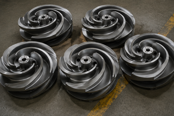Machined open impellers for Zejiang pulp/stock pumps prior to assembly