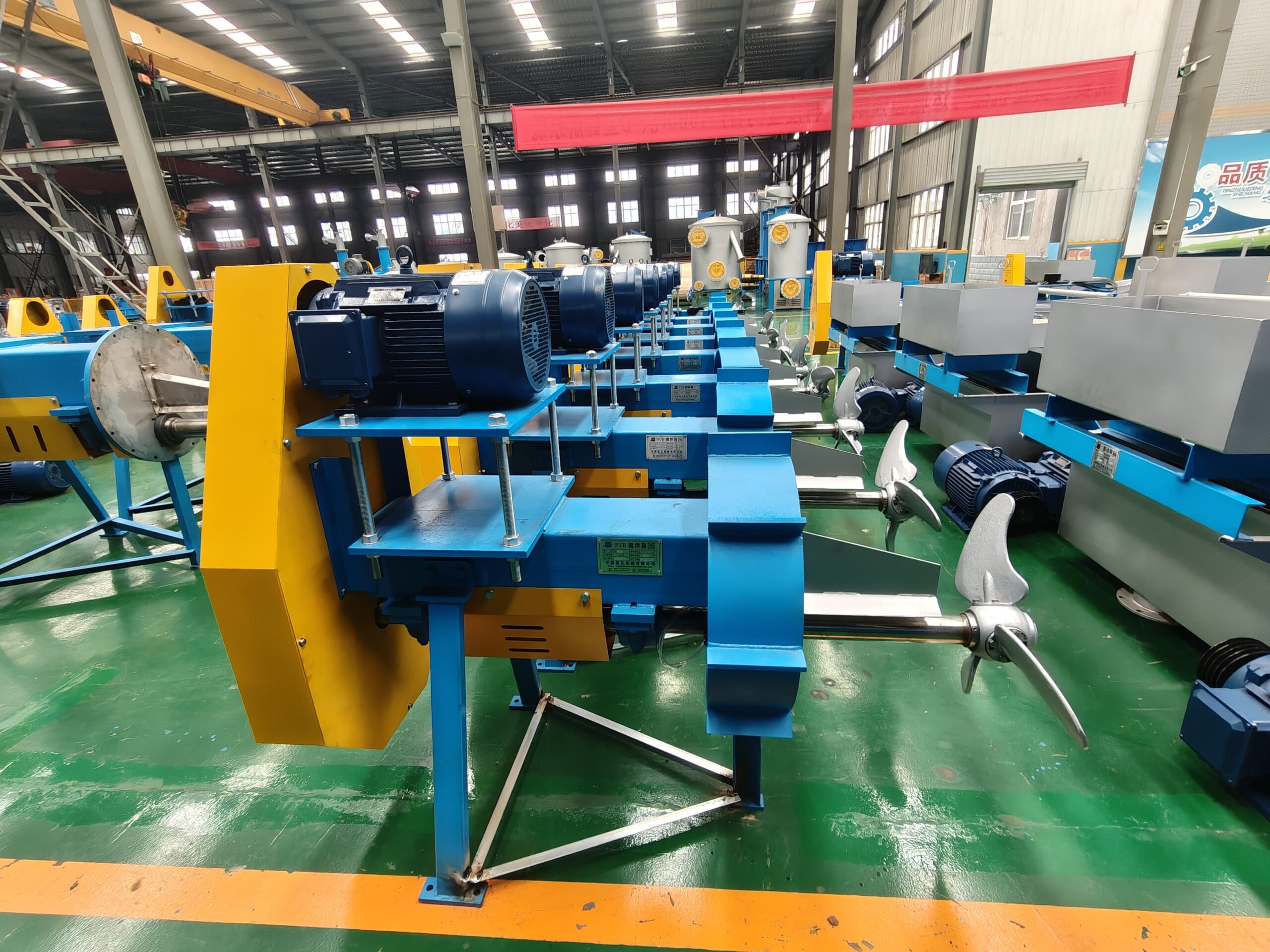Zejiang side-entry pulp agitators mounted for lateral tank installation, ready for shipment