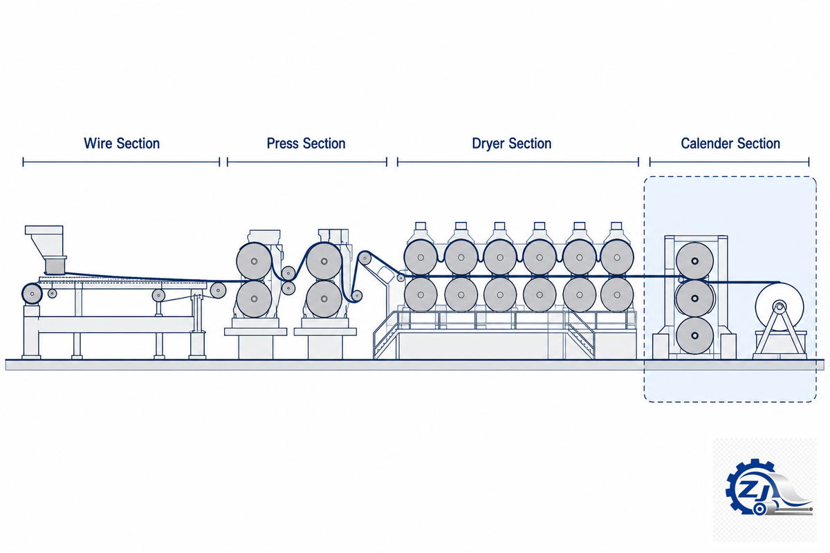 Calender Rolls in the Paper Machine: Where They Sit in the Process — Zejiang Paper Machinery