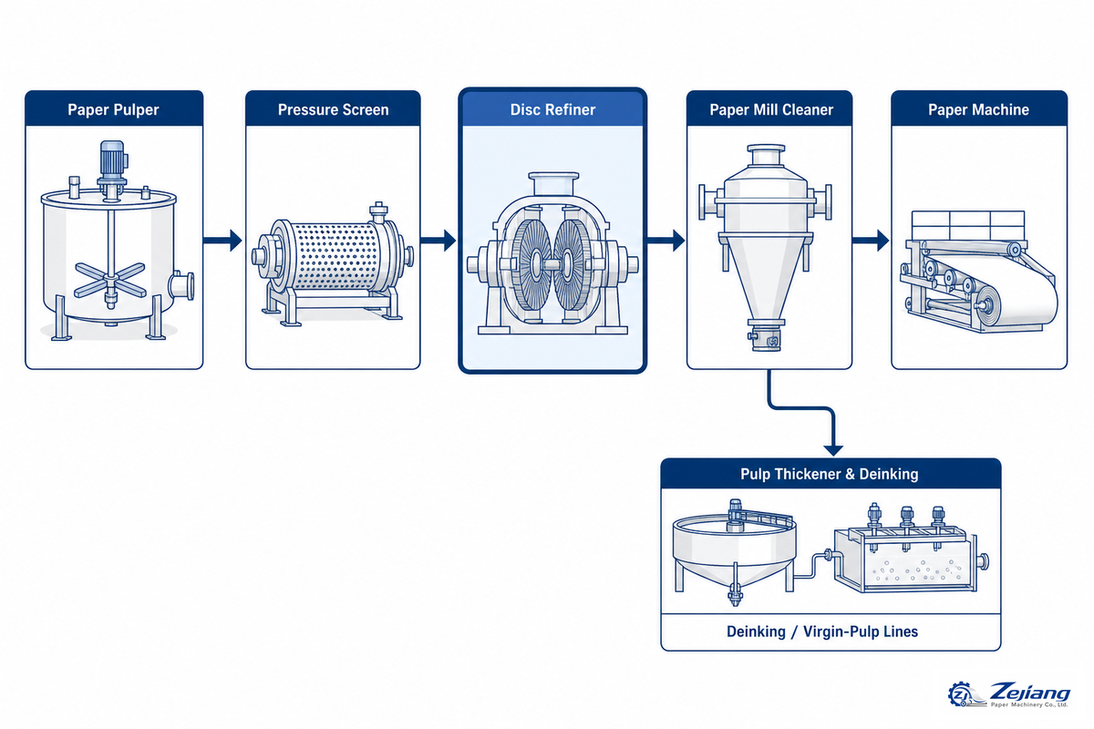 Where the Disc Refiner Fits in the Stock-Prep Line — Henan Zejiang Paper Machinery