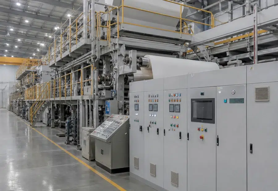 Generated industrial paper machine line with PLC control cabinets for automation and capacity comparison