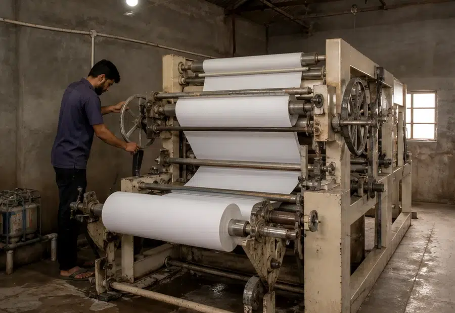 Generated small scale paper machine in a modest workshop for low capacity manual production comparison