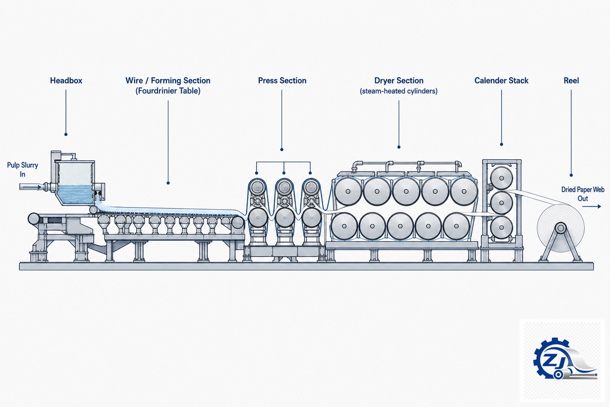 How a Paper Machine Works: From Pulp Slurry to Finished Reel — Zejiang Paper Machinery