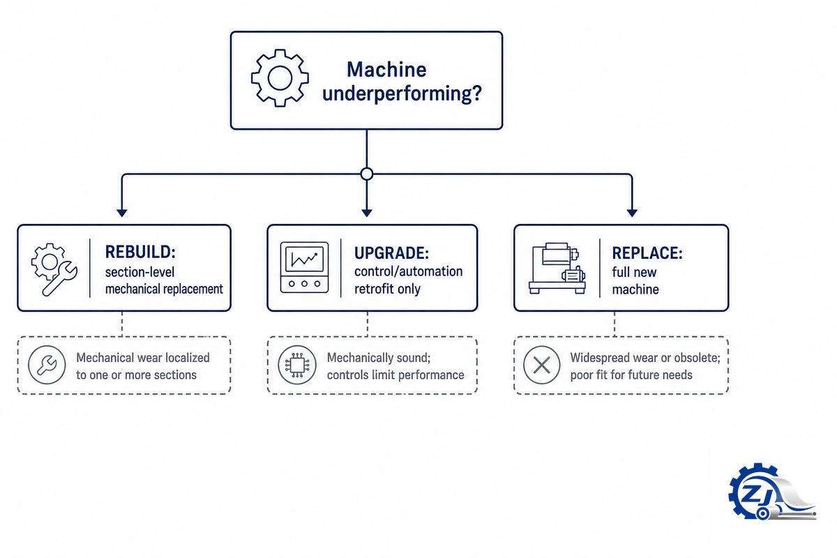 When Does a Machine Actually Need a Rebuild? The 3-Way Rebuild-Upgrade-Replace Framework — Zejiang