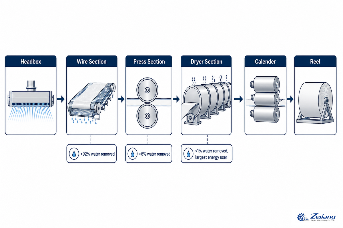 Section-by-Section Anatomy: Headbox to Reel — Henan Zejiang Paper Machinery
