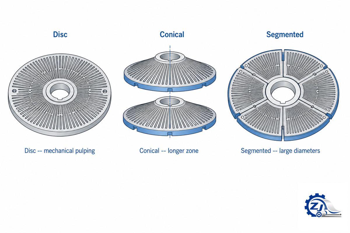 Refiner Plate Types: Disc, Conical, and Segmented Patterns — Zejiang