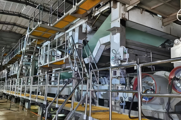 Operator commissioning new control panels during a Zejiang paper machine rebuild
