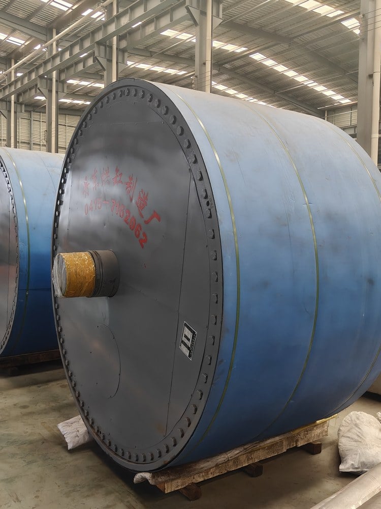 Large dryer cylinder in workshop for paper machine pressure-vessel inspection discipline
