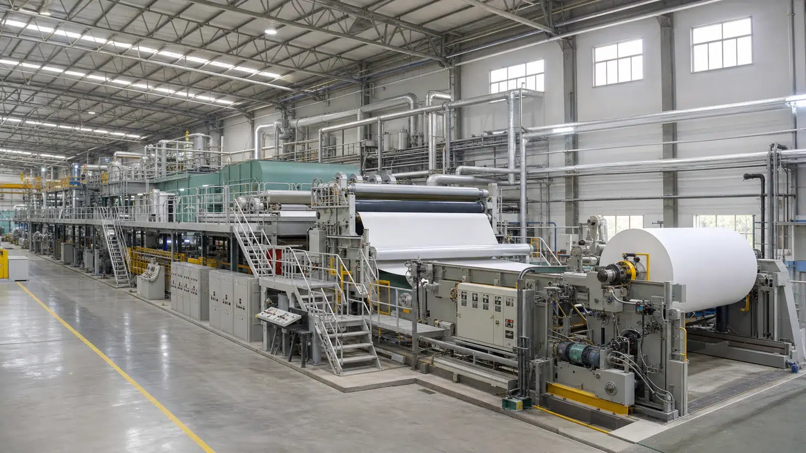 Turnkey paper mill process overview with complete paper machine line
