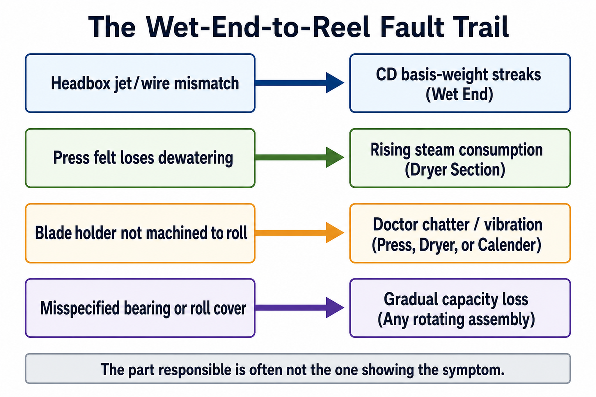 The Wet-End-to-Reel Fault Trail, How One Worn Part Becomes Another Section's Problem — Henan Zejiang Paper Machinery