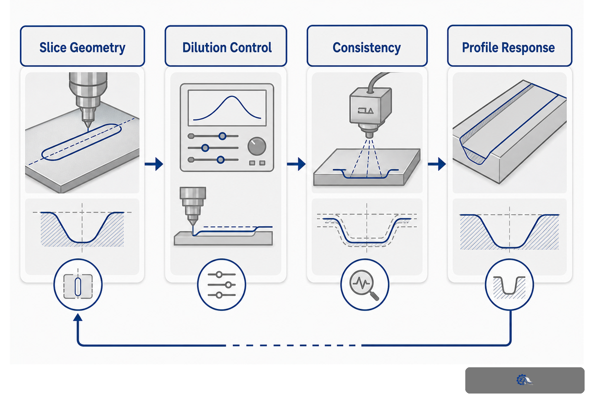 Slice geometry and dilution control connect consistency measurement to cross-direction profile response