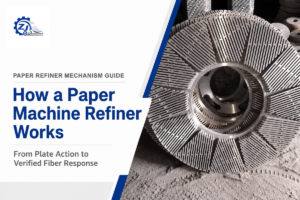 Refiner mechanism from screened pulp through rotor-stator action to verified fiber development