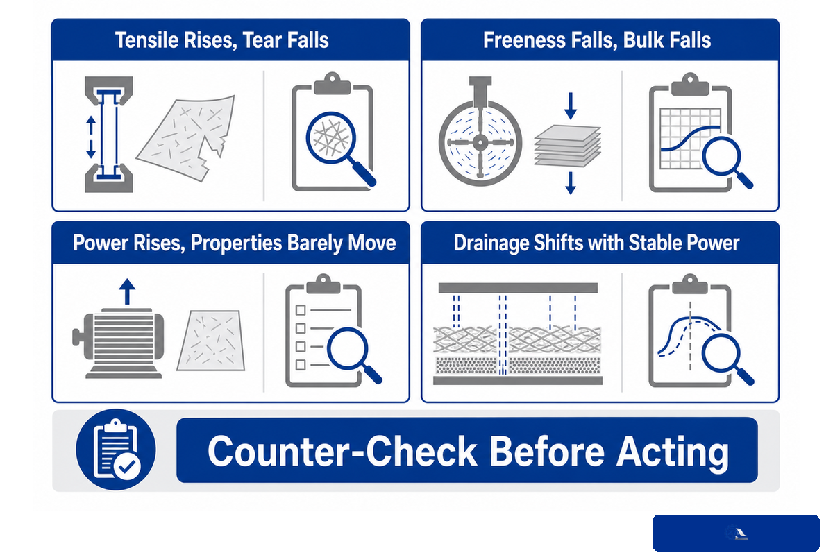 Four refining trade-off patterns with counter-checks before changing the process