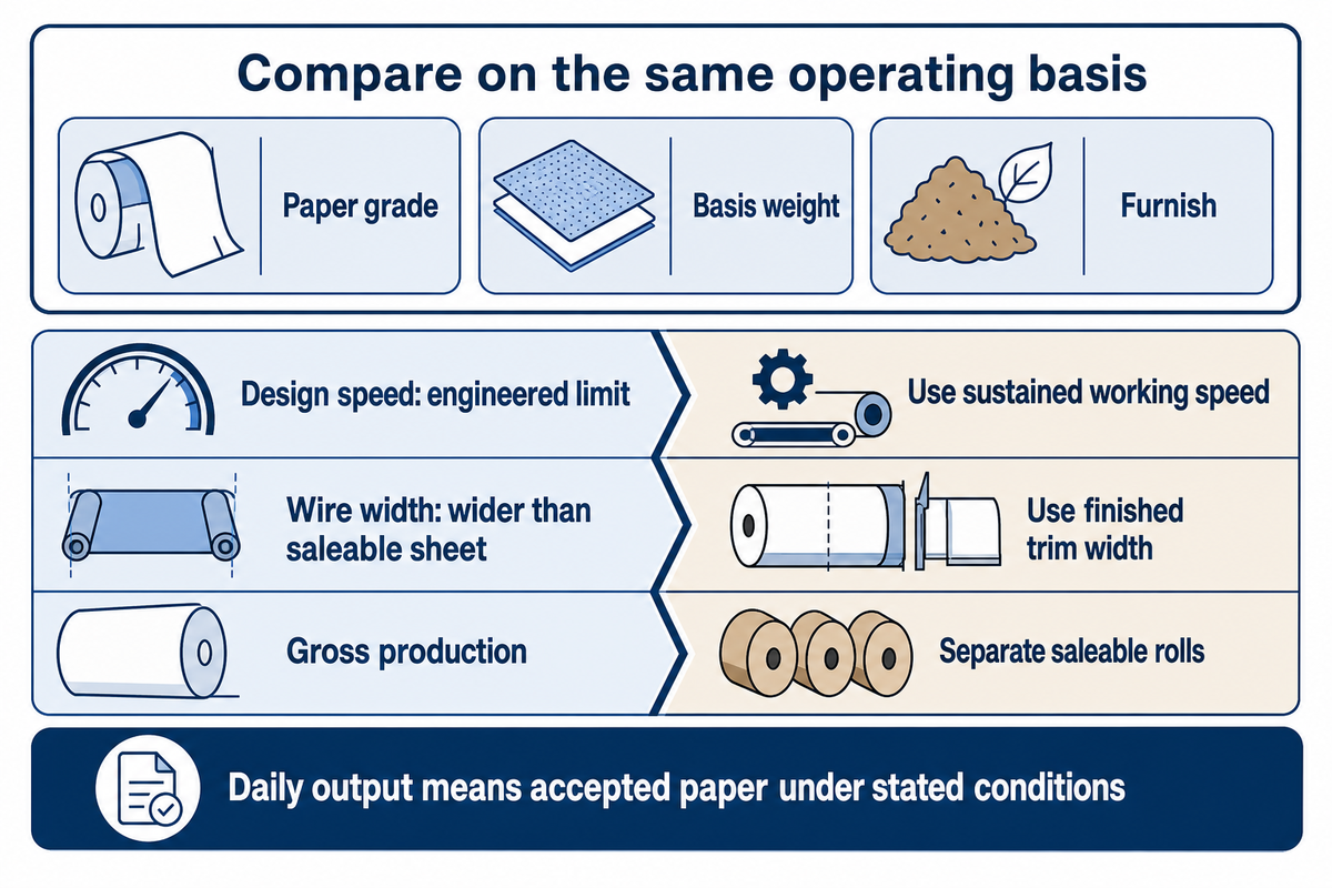 Zejiang guide compares accepted output at the same grade, basis weight and furnish using working speed and trim width.